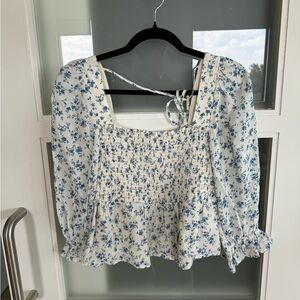 Reformation Smocked Floral Blouse